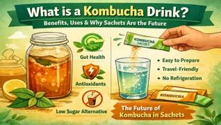 What is a Kombucha Drink? Benefits, Uses & Why Sachets Are the Future blog cover image